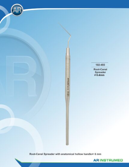 AR INSTRUMED Dental Endodontischer Spreizer, 0,4-mm-gekrimmte Plasmaspitze zur Guttapercha-Verdichtung, weicher Silikongriff Hellblau