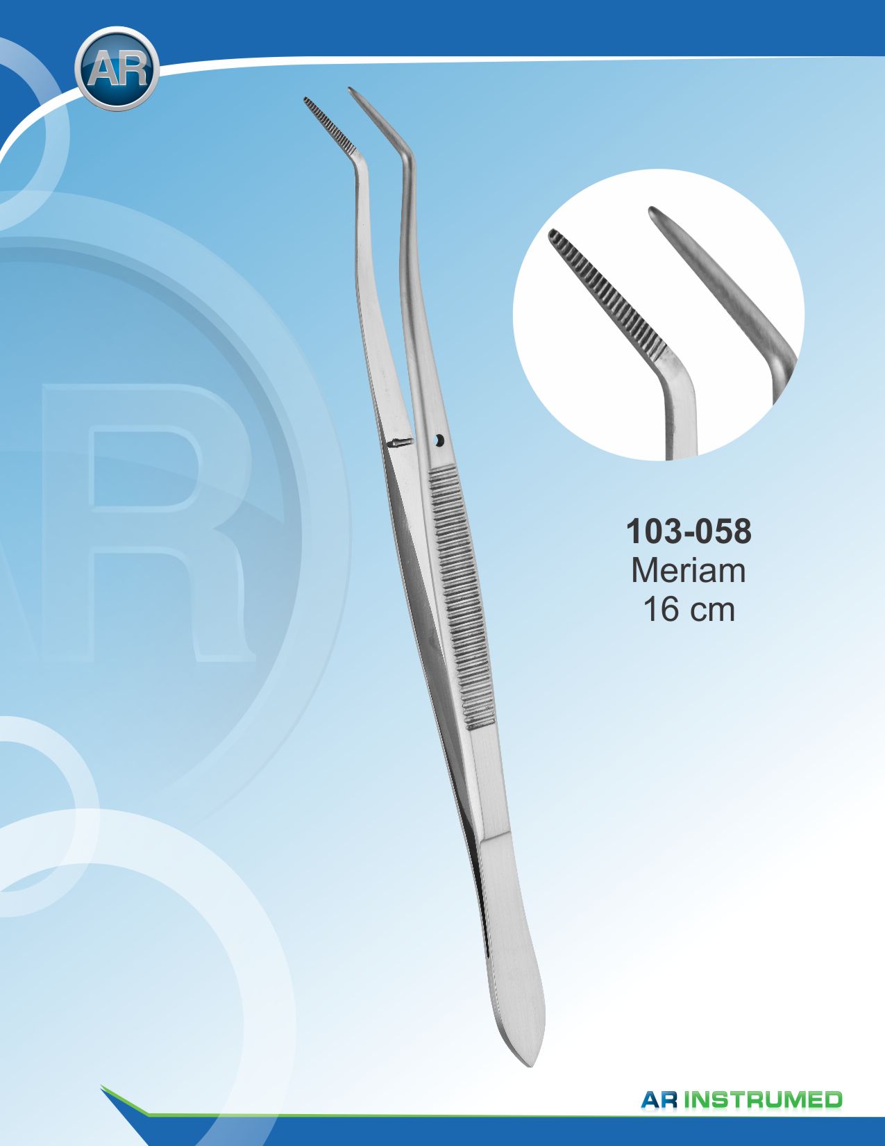 103058_2.jpg AR INSTRUMED Dental Meriam Folie gezähnte Pinzette, gezähnter gebogener Schnabel für sicheren Griff, ergonomischer rutschfester Griff mit Ausrichtstift
