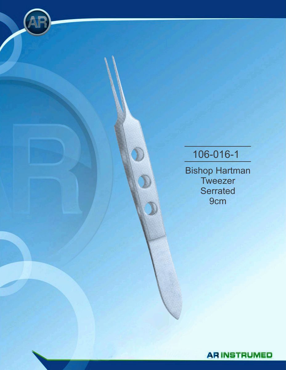 106-016-1-01.jpg Bishop Hartmann Tweezer Serrated 9cm - Image 1