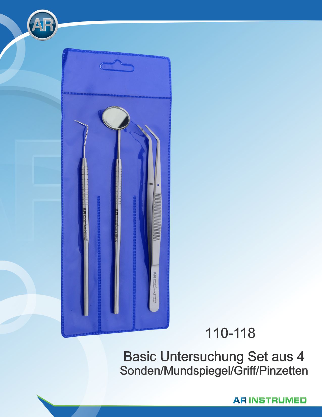 110118_1.jpg AR INSTRUMED Dental Mundpflege Untersuchungs Set 4-teilig aus rostfreiem Edelstahl mit Spiegel, Explorer, Pinzette und Spiegelhalter für orale Untersuchung Deutschland