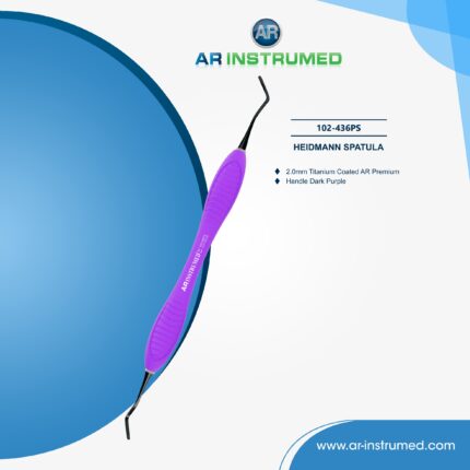 AR INSTRUMED Dental Heidemann Spatel – Edelstahl-Instrument mit ergonomischem Dunkelviolett-Silikongriff und 2,0 mm schwarzer titanbeschichteter gebogener Spitze