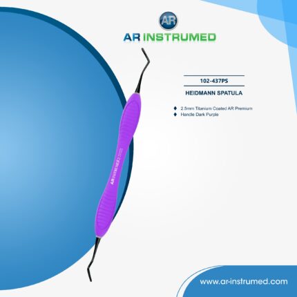 AR INSTRUMED Dental Heidemann Spatel – Edelstahl-Instrument mit ergonomischem Dunkelviolett-Silikongriff und 2,5 mm schwarzer titanbeschichteter gebogener Spitze