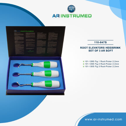 Bild-Alt: AR INSTRUMED 3-teiliges Dental Heidbrink Wurzelheber-Set – Edelstahl-Instrumente mit ergonomischen Silikongriffen
