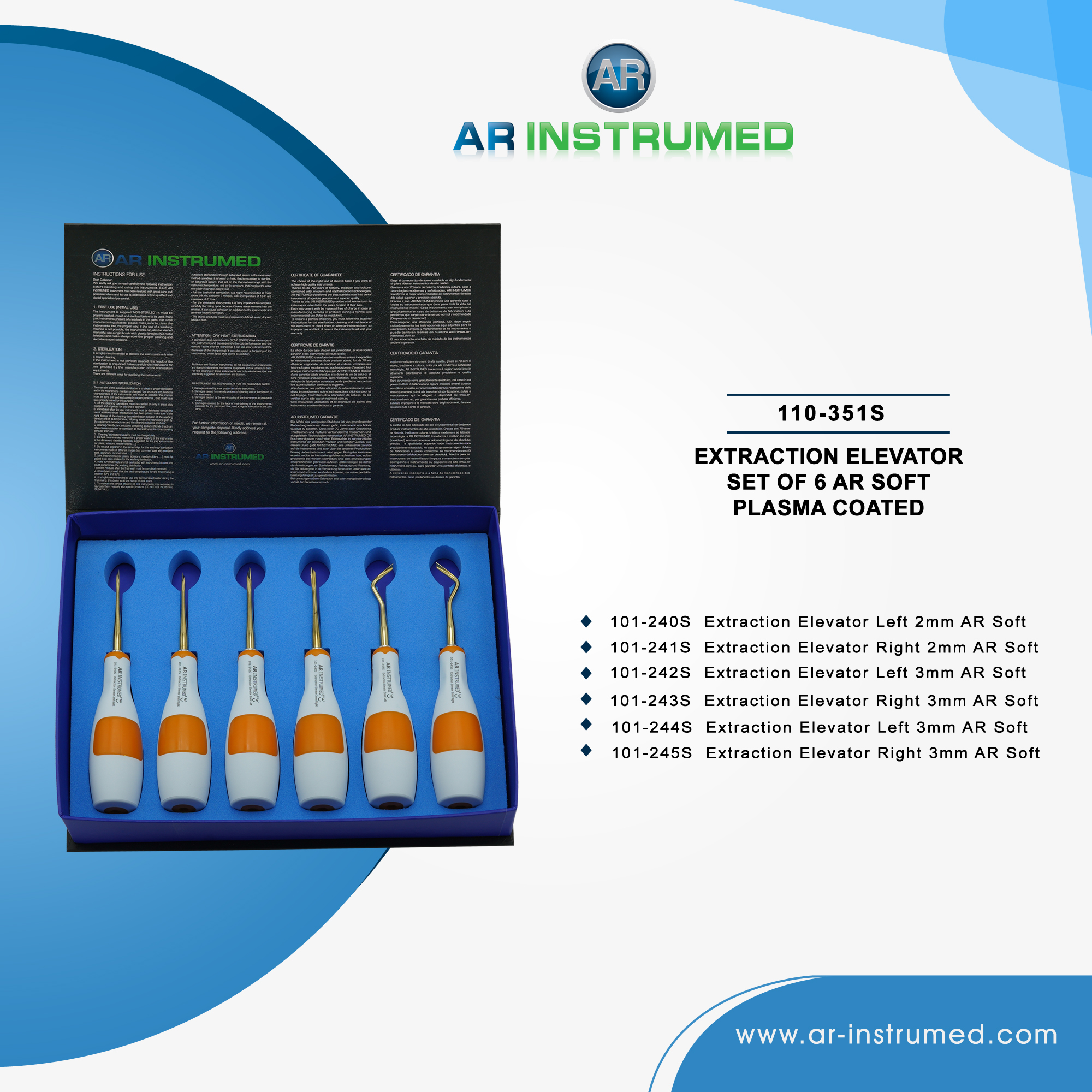 110-351S.jpg AR INSTRUMED Dental Wurzelheber-Werkzeug – Premium Edelstahl mit Gold-Plasma-Spitze für präzise Zahn- und Wurzelextraktion